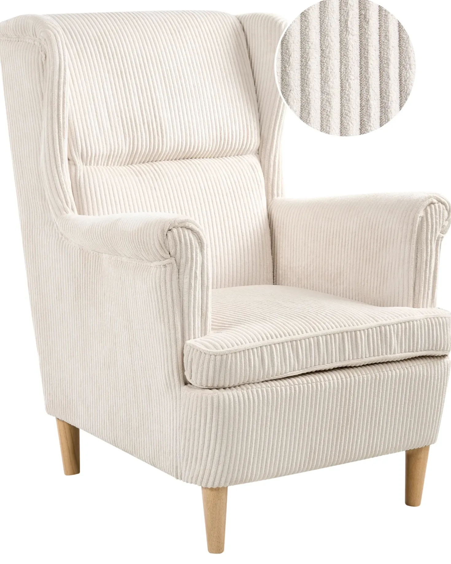 Poltrona Wingback ABSON Velluto a coste Beige chiaro