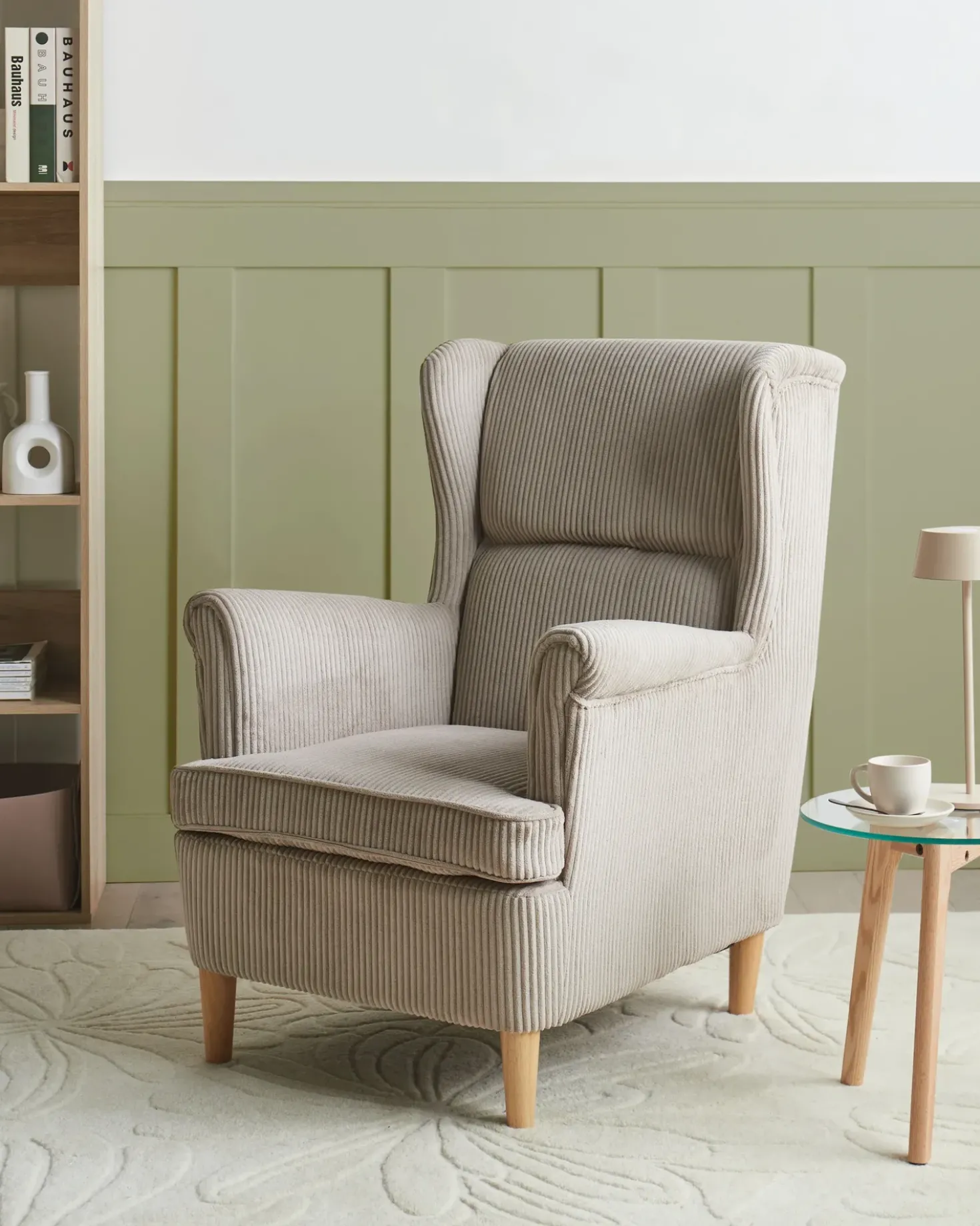 Poltrona Wingback ABSON Velluto a coste Beige