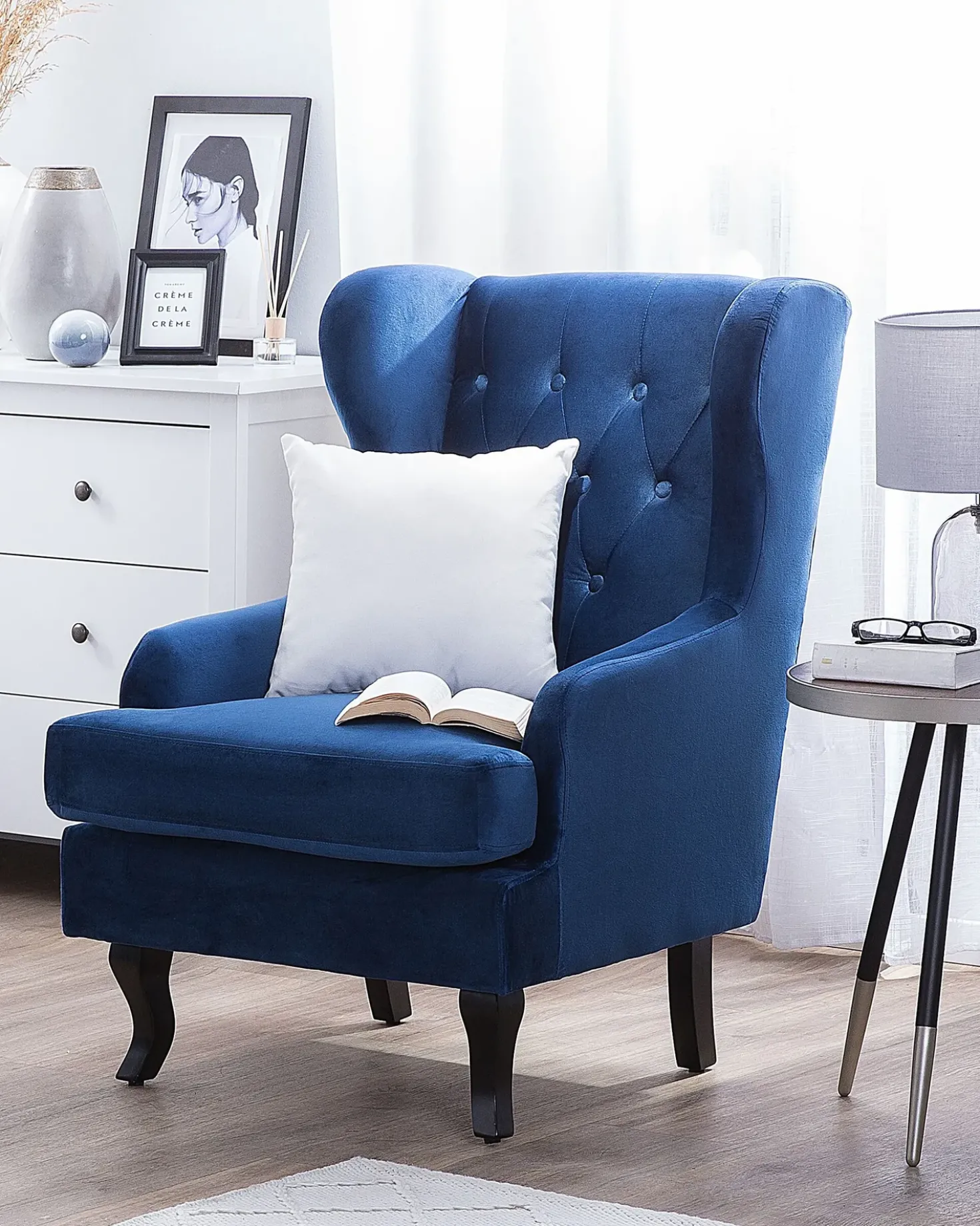 Poltrona Wingback ALTA Velluto Blu scuro