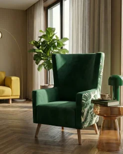 Poltrona Wingback ONEIDA Velluto Verde scuro