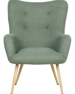 Poltrona Wingback VEJLE con poggiapiedi Bouclé Verde chiaro