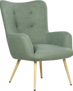 Poltrona Wingback VEJLE con poggiapiedi Bouclé Verde chiaro