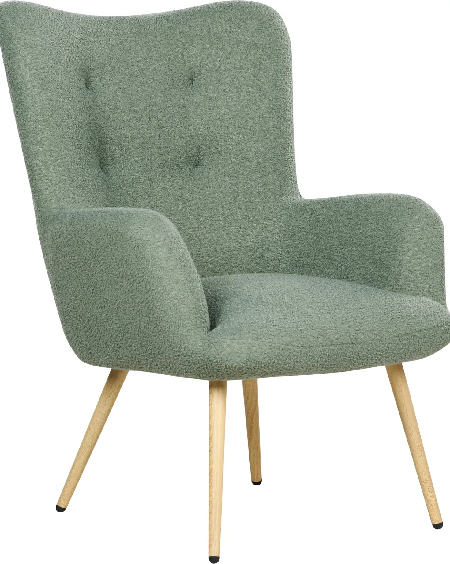 Poltrona Wingback VEJLE con poggiapiedi Bouclé Verde chiaro
