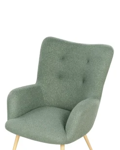 Poltrona Wingback VEJLE con poggiapiedi Bouclé Verde chiaro