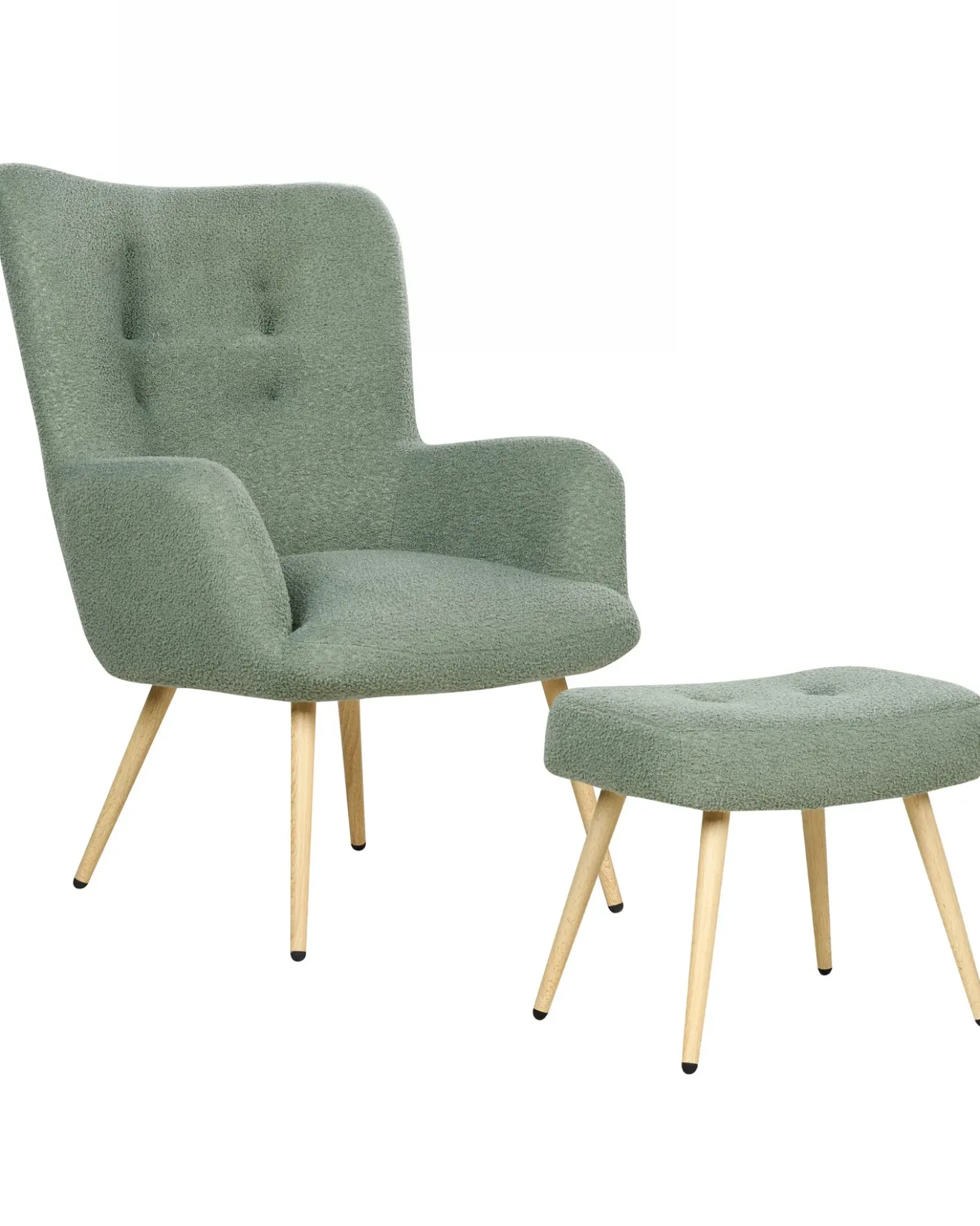 Poltrona Wingback VEJLE con poggiapiedi Bouclé Verde chiaro