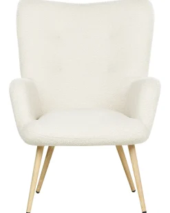 Poltrona Wingback VEJLE con poggiapiedi Bouclé Bianco sporco
