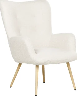 Poltrona Wingback VEJLE con poggiapiedi Bouclé Bianco sporco