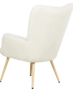 Poltrona Wingback VEJLE con poggiapiedi Bouclé Bianco sporco