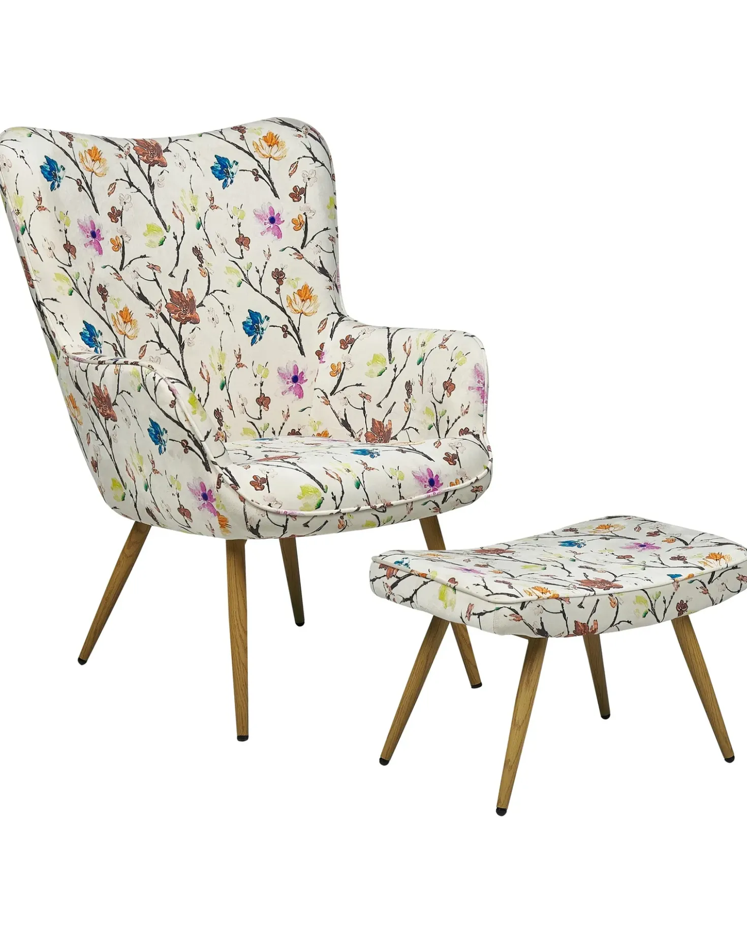 Poltrona Wingback VEJLE con poggiapiedi Tessuto Beige chiaro