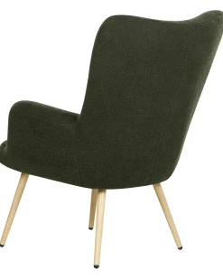 Poltrona Wingback VEJLE con poggiapiedi Bouclé Verde scuro