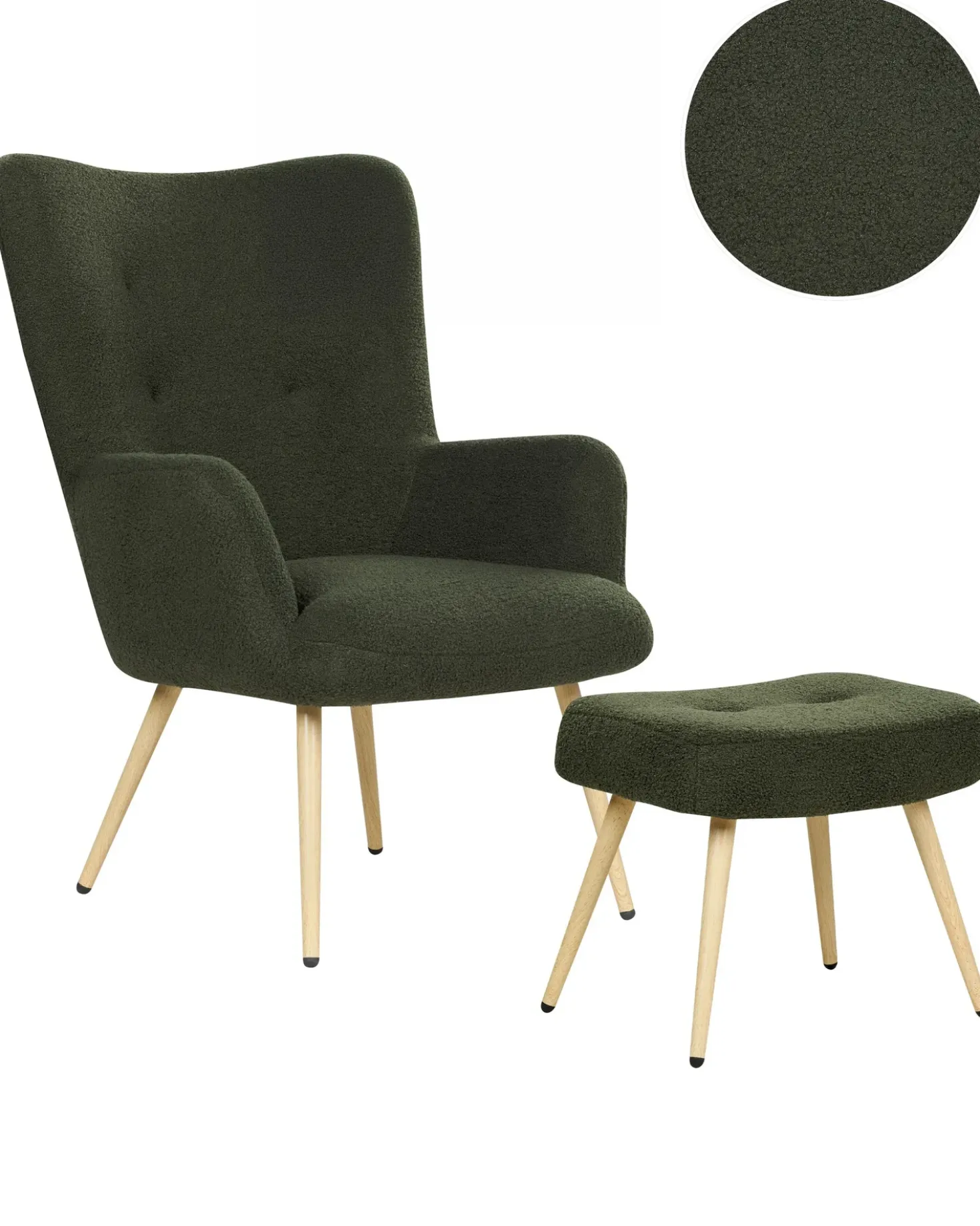 Poltrona Wingback VEJLE con poggiapiedi Bouclé Verde scuro