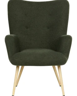 Poltrona Wingback VEJLE con poggiapiedi Bouclé Verde scuro