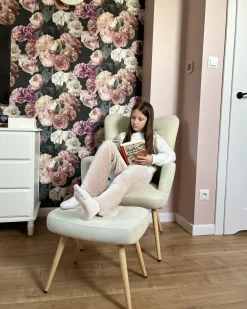 Poltrona Wingback VEJLE con poggiapiedi Tessuto Beige chiaro