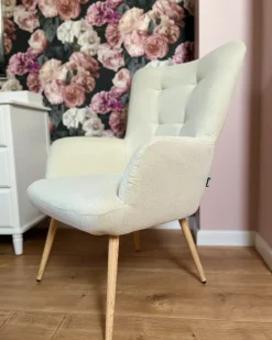 Poltrona Wingback VEJLE con poggiapiedi Tessuto Beige chiaro