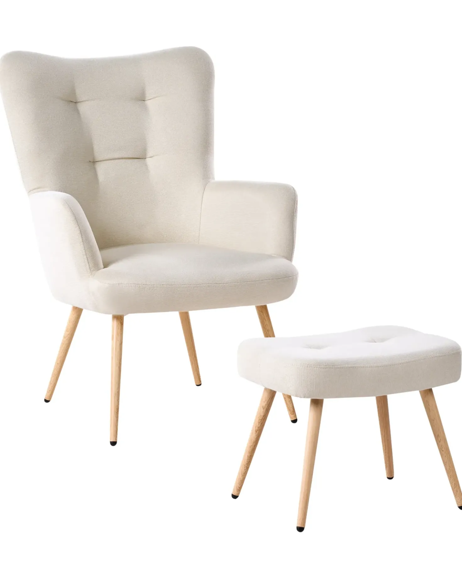 Poltrona Wingback VEJLE con poggiapiedi Tessuto Beige chiaro