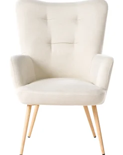 Poltrona Wingback VEJLE con poggiapiedi Tessuto Beige chiaro