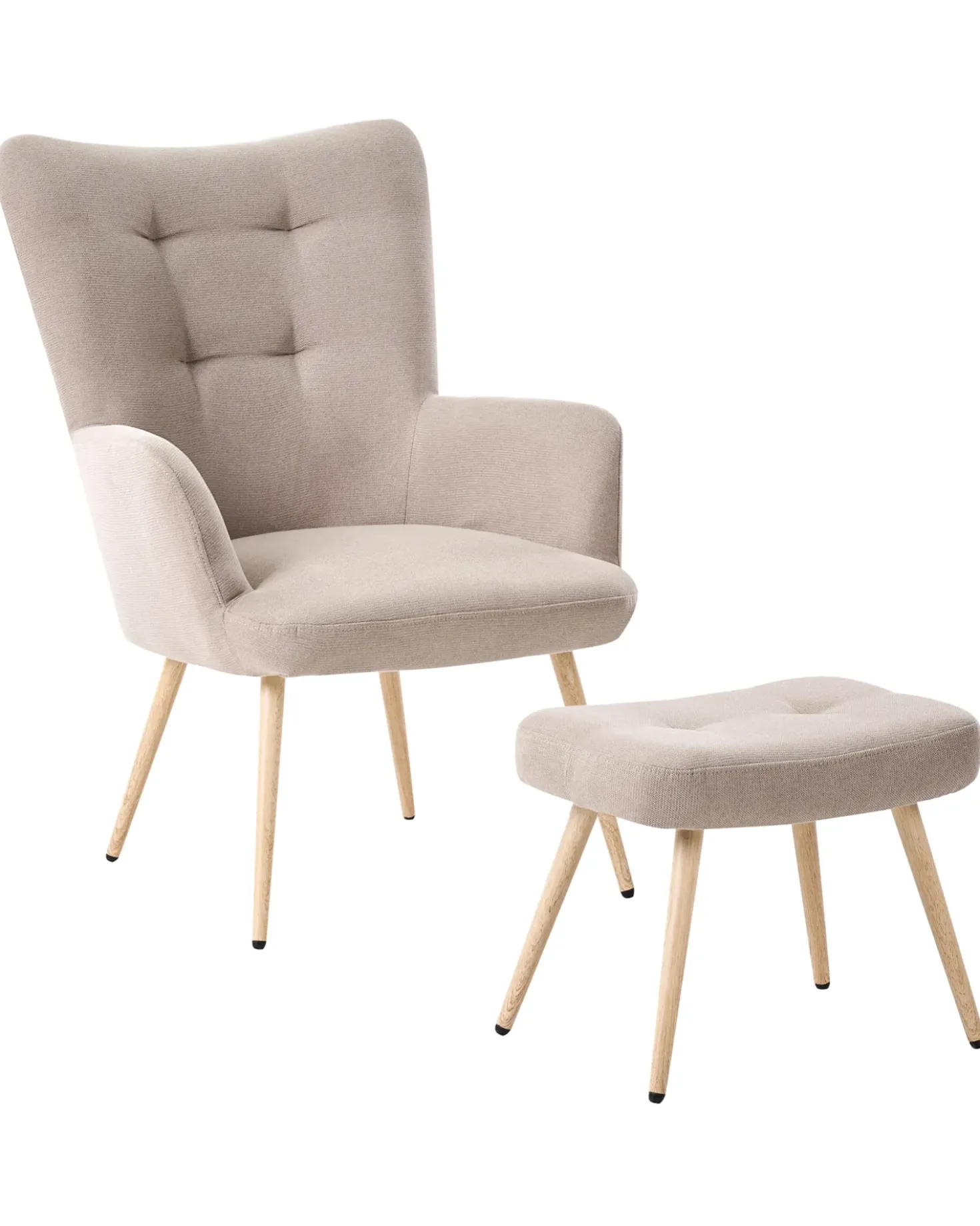 Poltrona Wingback VEJLE con poggiapiedi Tessuto Beige