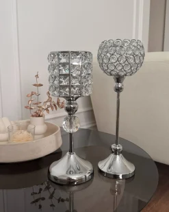 Portacandele AVORD Vetro 33 cm Argento