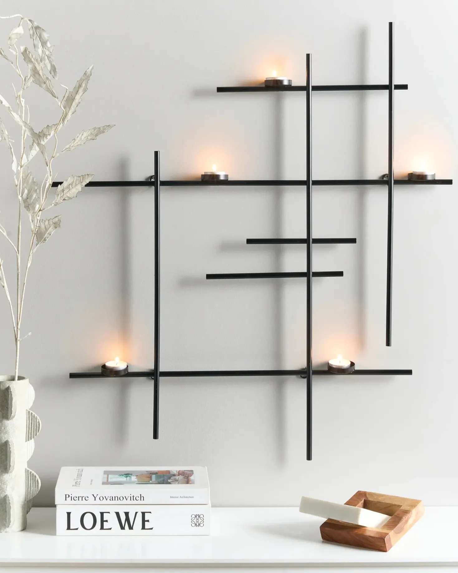 Portacandele da parete PORTO 74 cm Nero