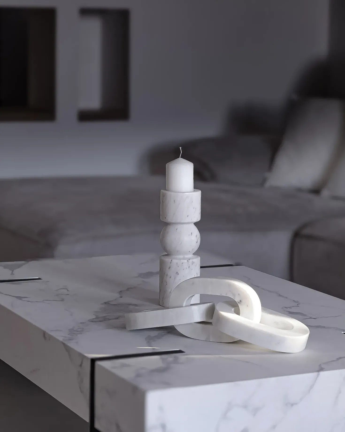 Portacandele IOANNINA Pietra 20 cm Bianco