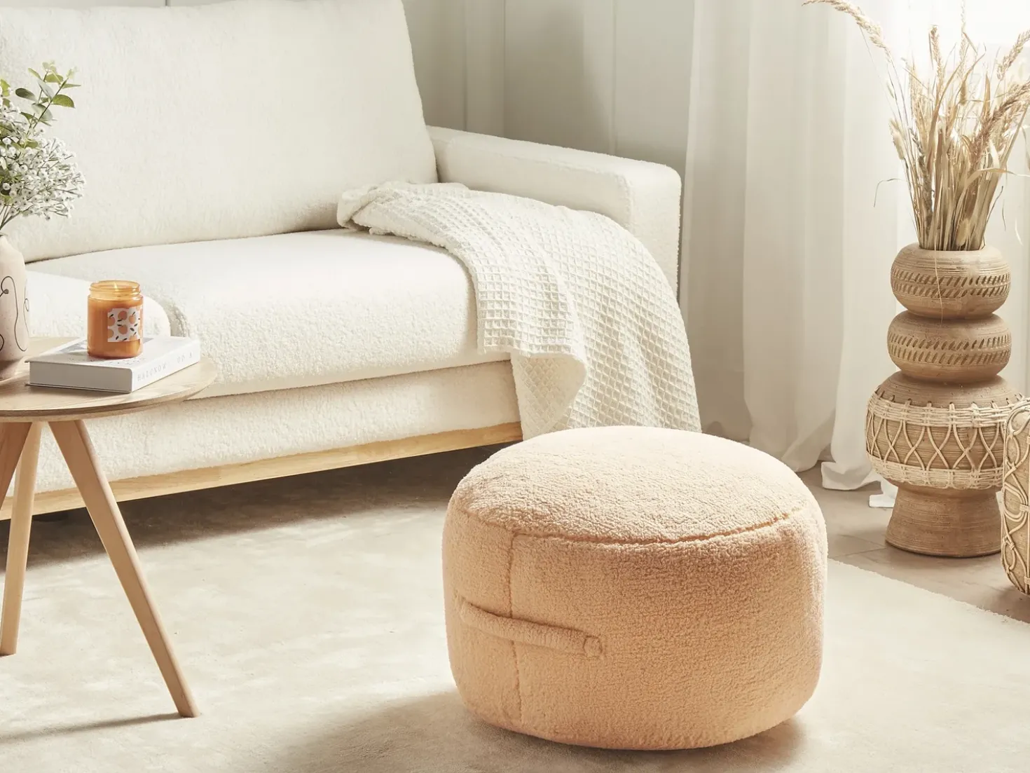 Pouf ADLANA Bouclé Rosa pesca