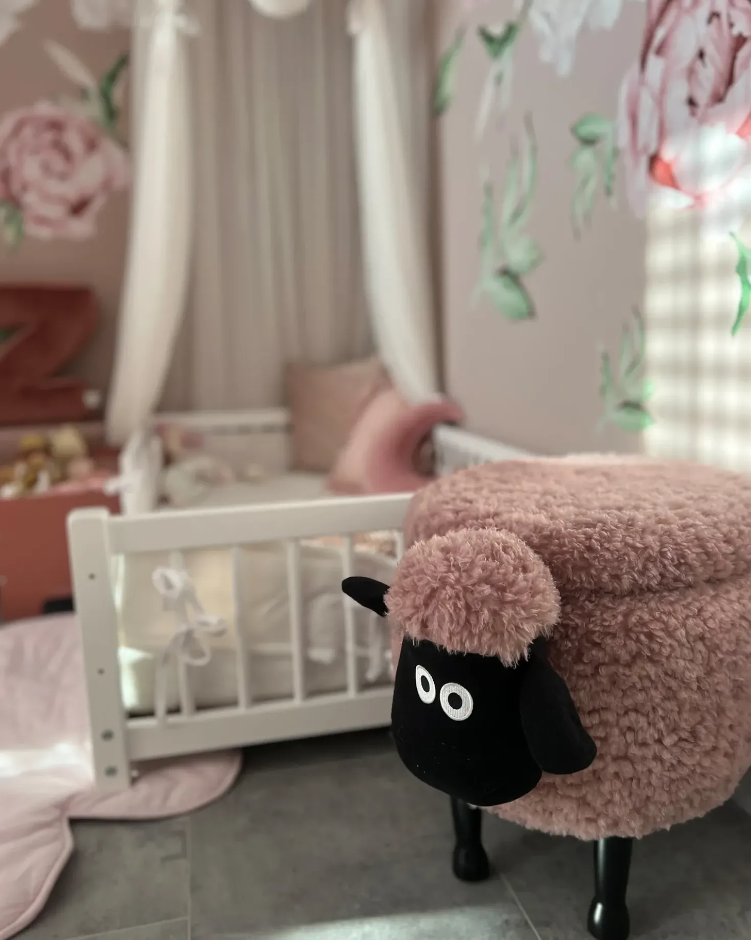 Pouf animaletto contenitore SHEEP Tessuto Rosa Pecora