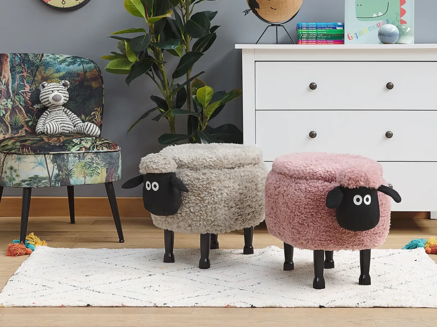 Pouf animaletto contenitore SHEEP Tessuto Rosa Pecora