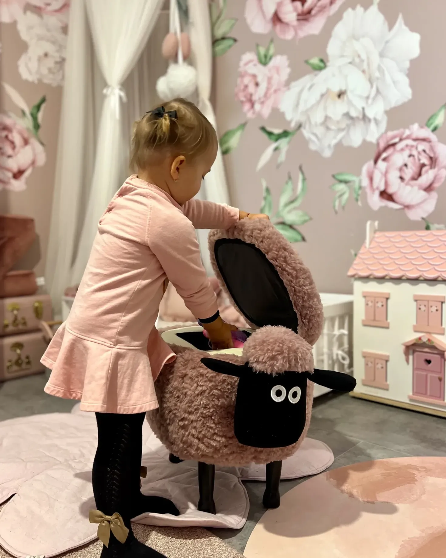Pouf animaletto contenitore SHEEP Tessuto Rosa Pecora
