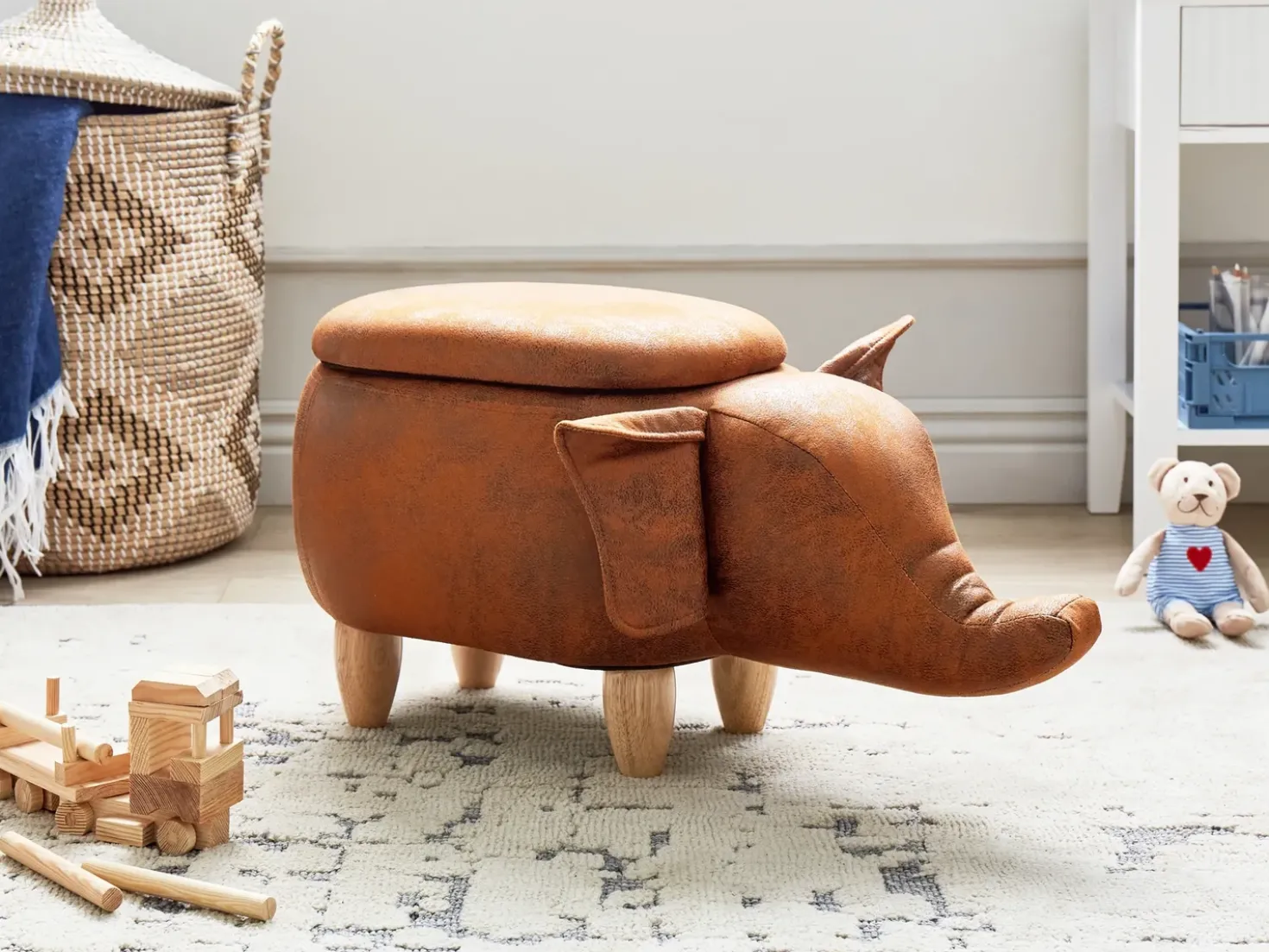 Pouf animaletto contenitore ELEPHANT Pelle sintetica Marrone scuro Elefante