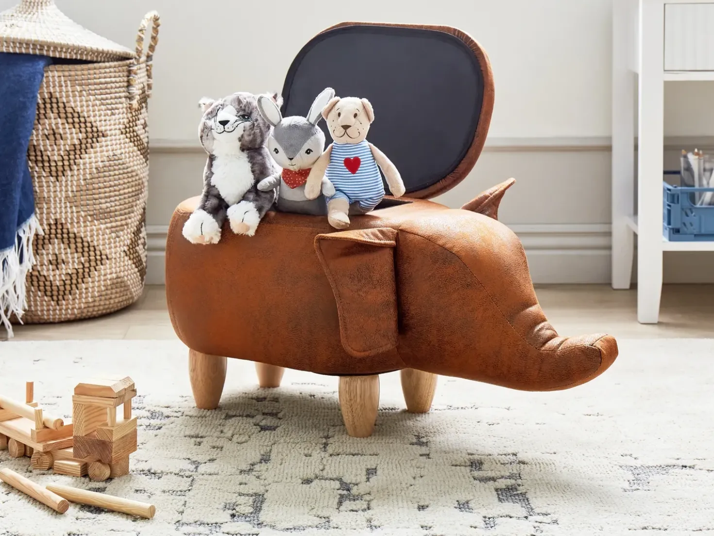 Pouf animaletto contenitore ELEPHANT Pelle sintetica Marrone scuro Elefante