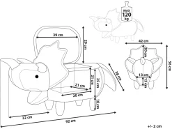 Pouf animaletto contenitore TRICERATOPS Tessuto Grigio chiaro Dinosauro