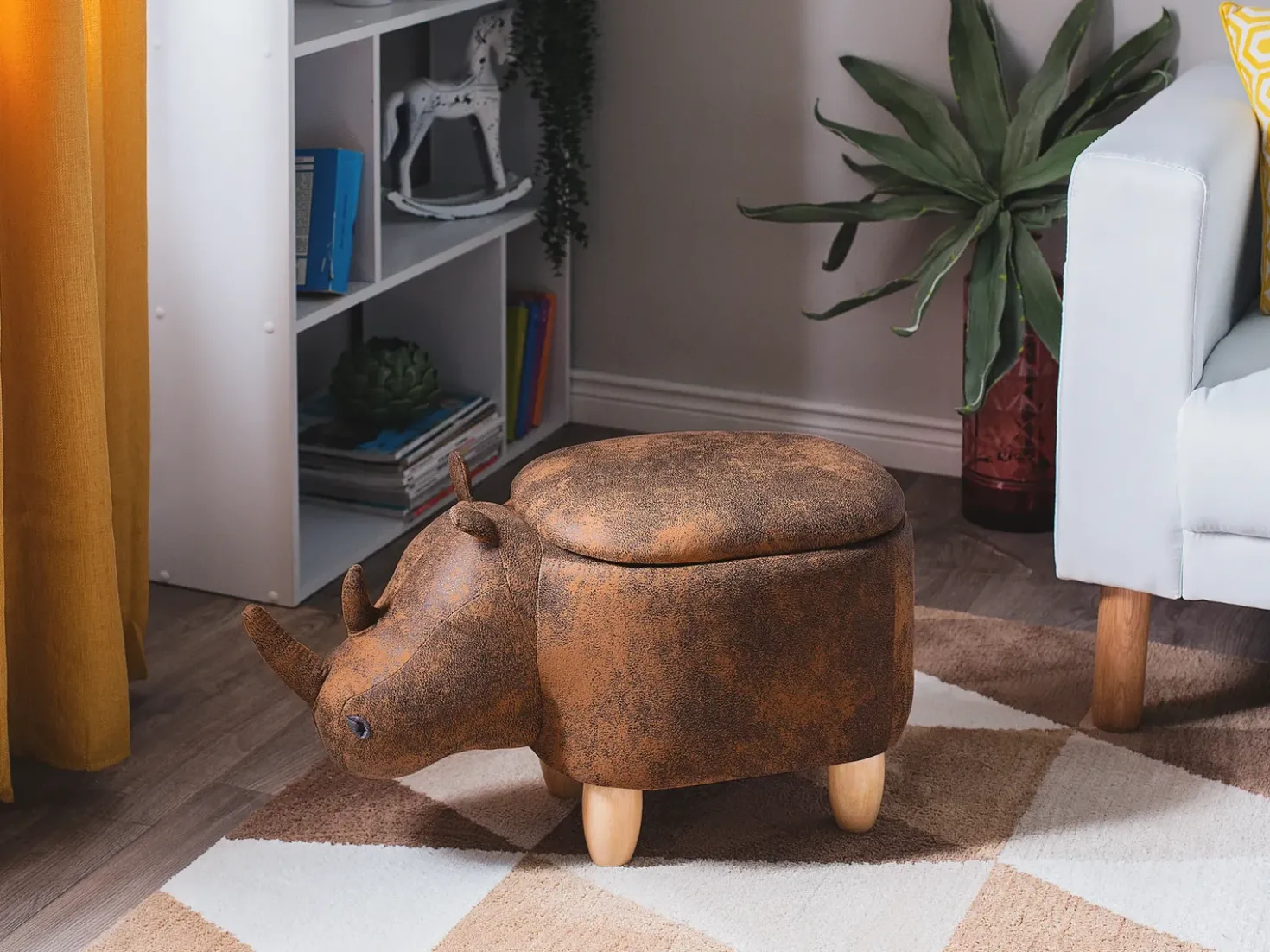Pouf animaletto contenitore RHINO Pelle sintetica Marrone chiaro Rinocerone