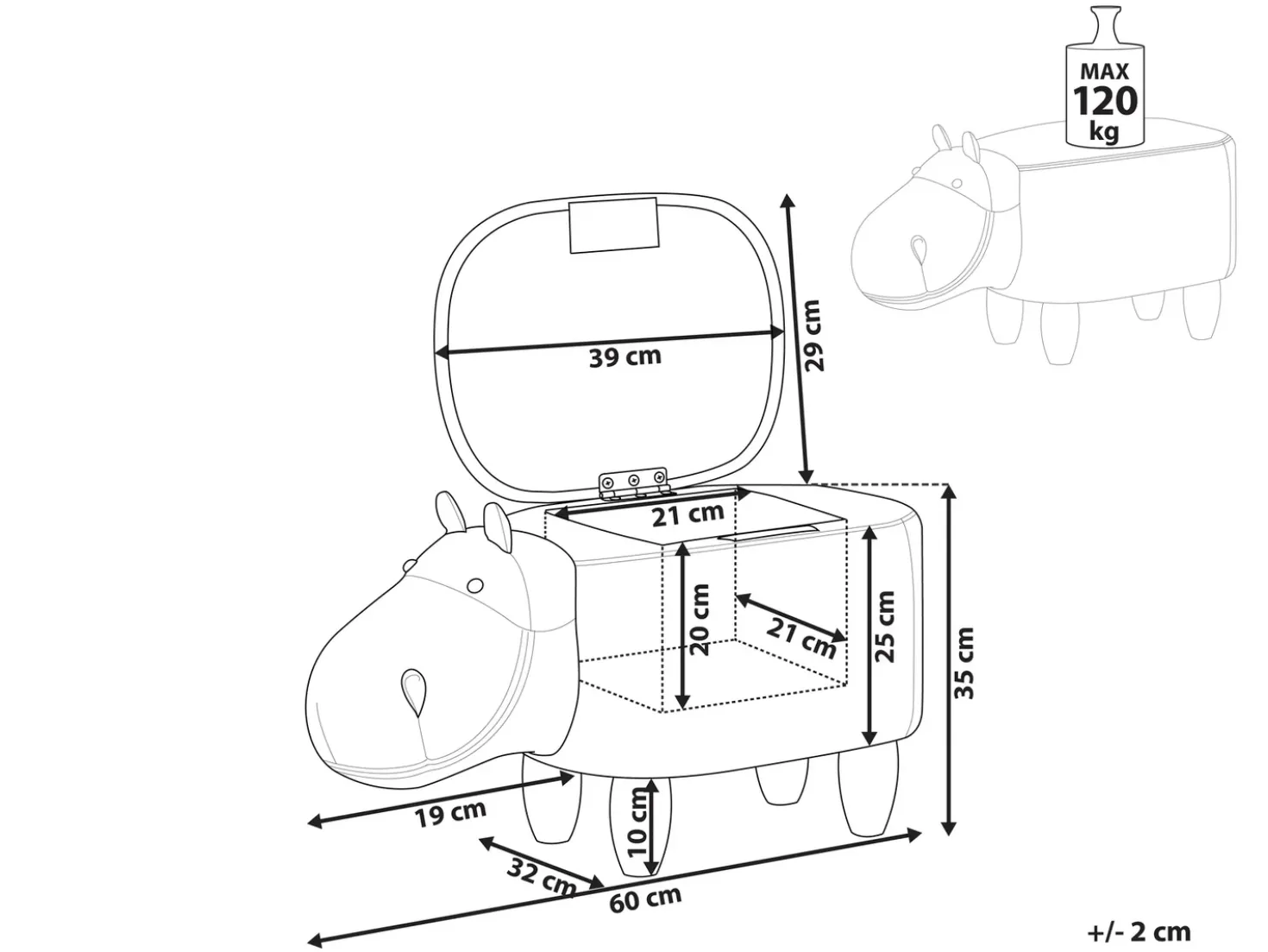 Pouf animaletto contenitore HIPPO Pelle sintetica Marrone Ippopotamo