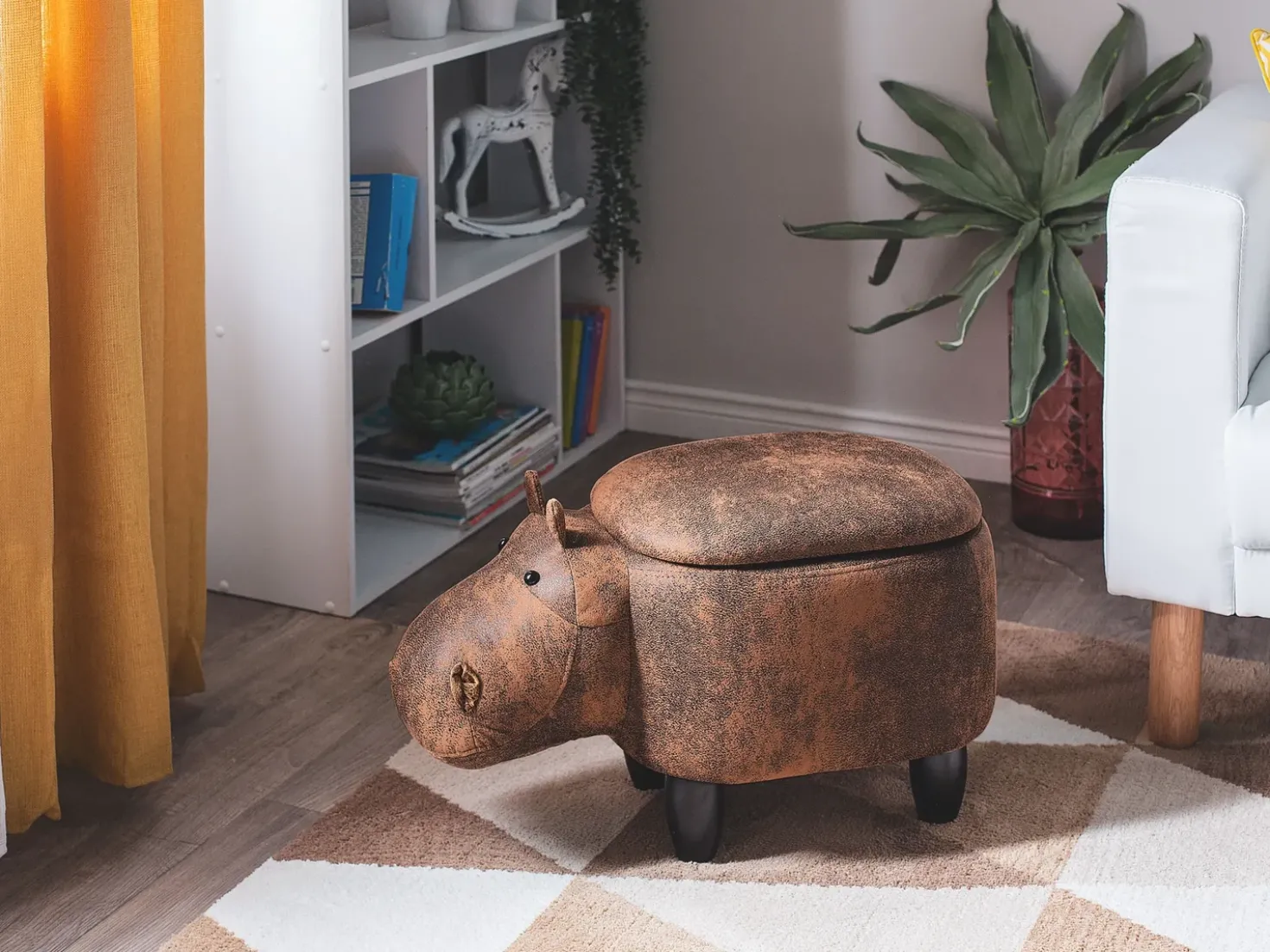 Pouf animaletto contenitore HIPPO Pelle sintetica Marrone Ippopotamo