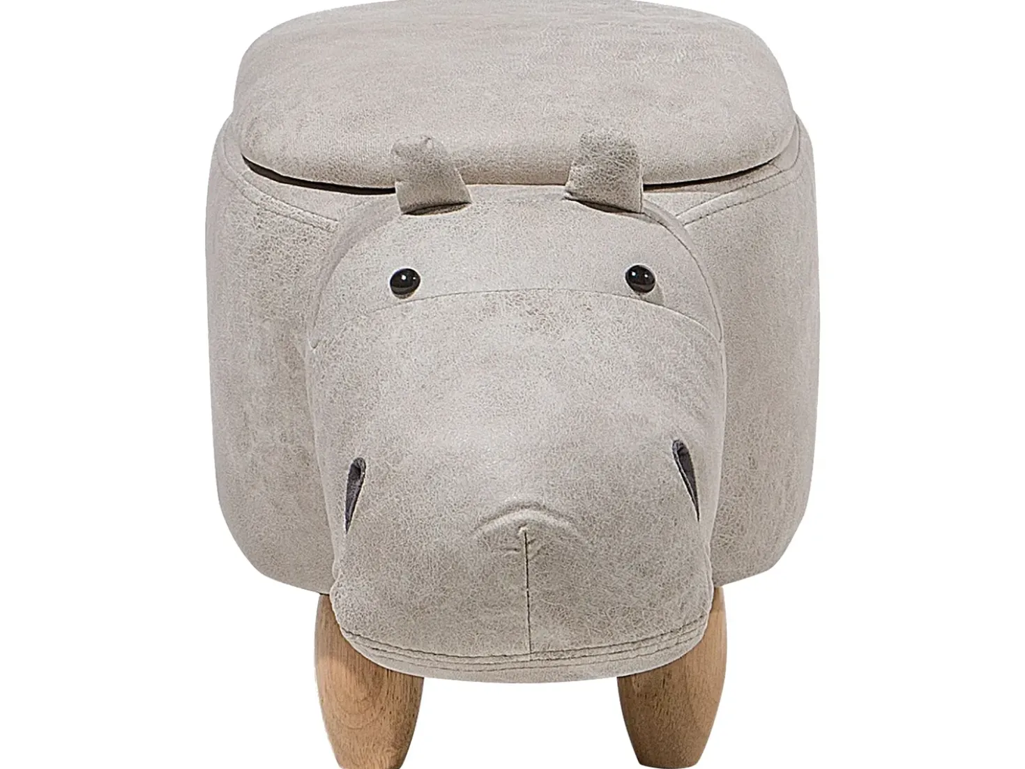 Pouf animaletto contenitore HIPPO Pelle sintetica Grigio chiaro Ippopotamo