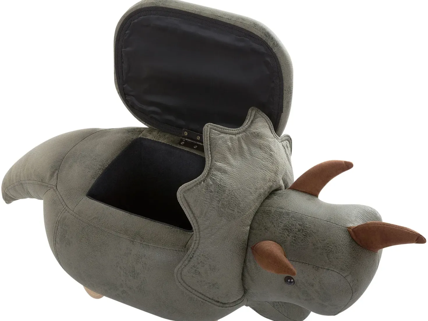 Pouf animaletto contenitore TRICERATOPS Tessuto Verde scuro Dinosauro