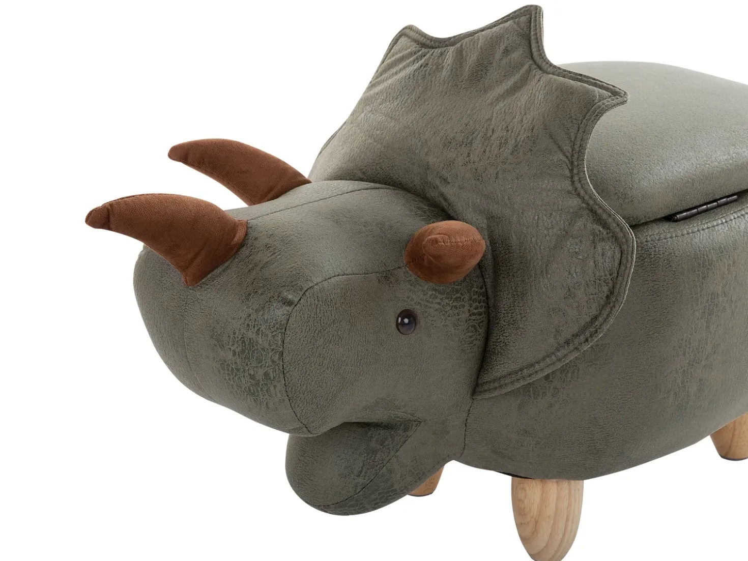 Pouf animaletto contenitore TRICERATOPS Tessuto Verde scuro Dinosauro