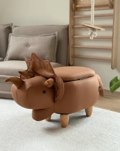 Pouf animaletto contenitore TRICERATOPS Tessuto Marrone Dinosauro