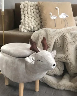 Pouf animaletto contenitore REINDEER Tessuto Beige Renna