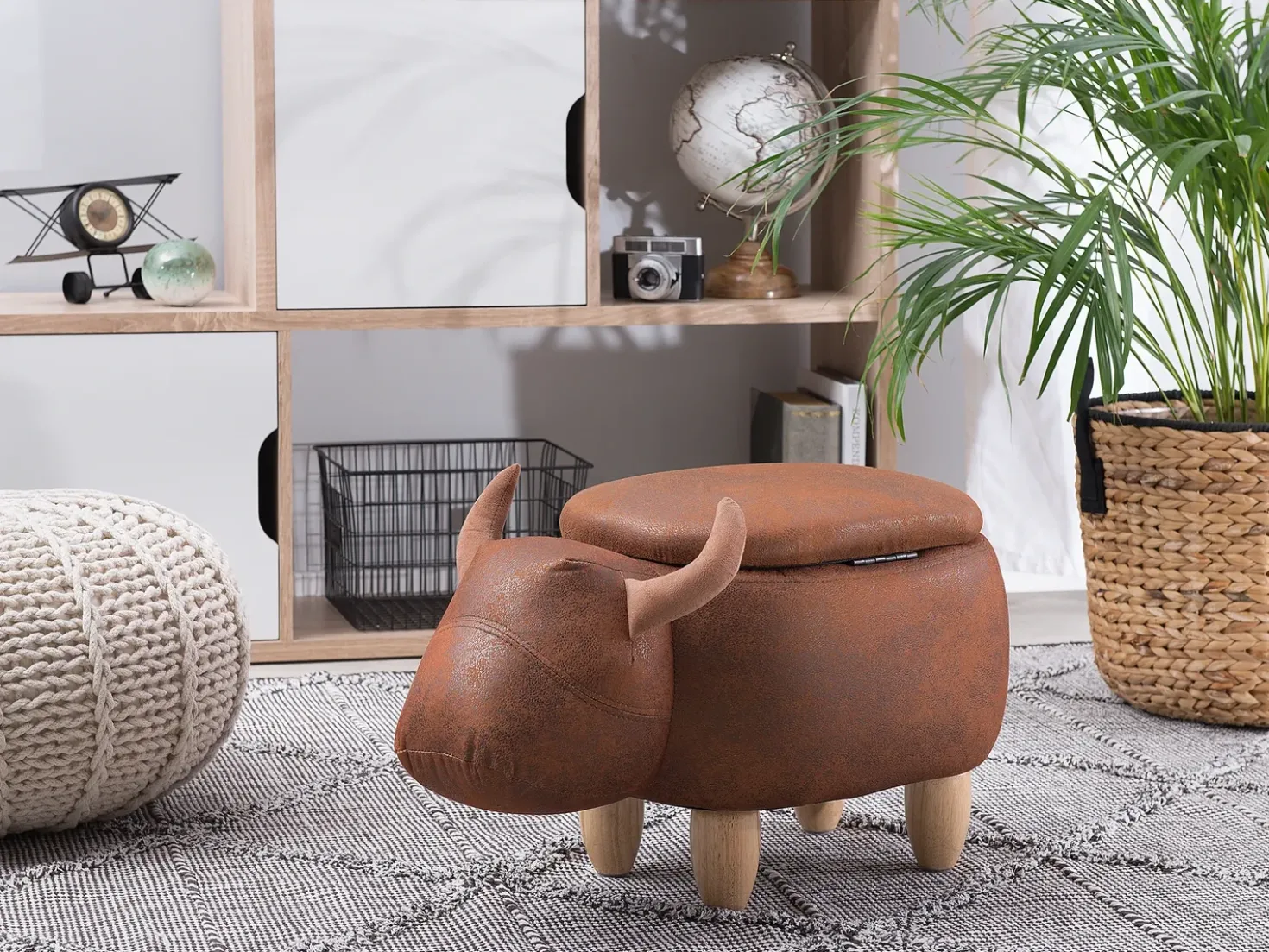 Pouf animaletto contenitore COW Pelle sintetica Marrone chiaro Mucca