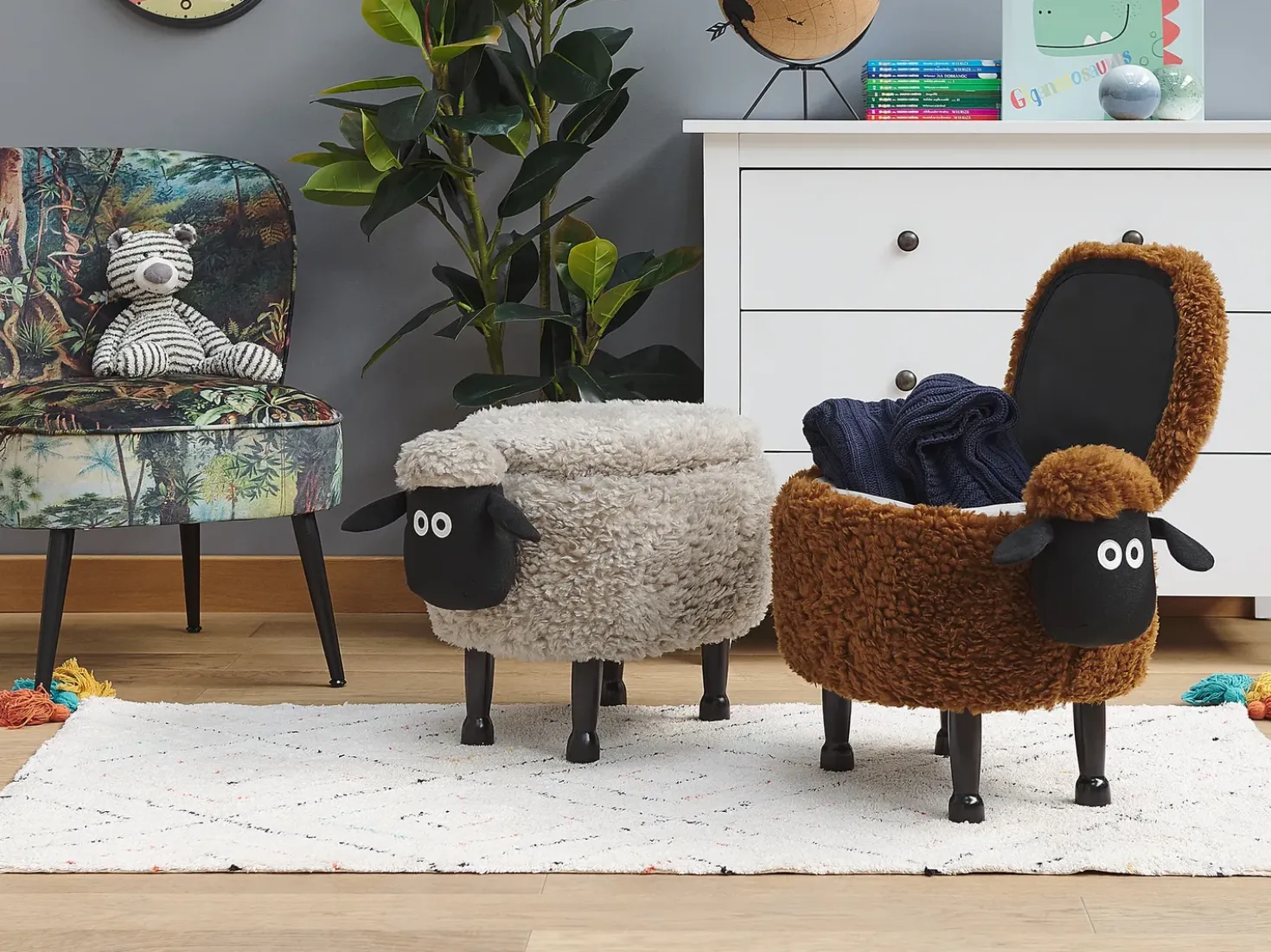 Pouf animaletto contenitore SHEEP Tessuto Marrone Pecora