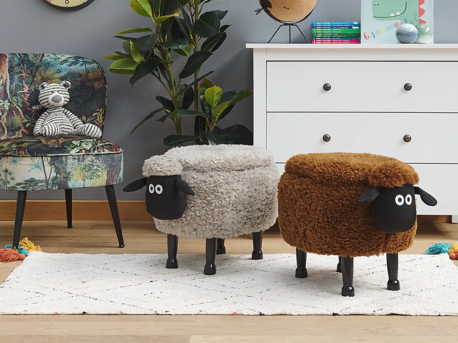 Pouf animaletto contenitore SHEEP Tessuto Marrone Pecora
