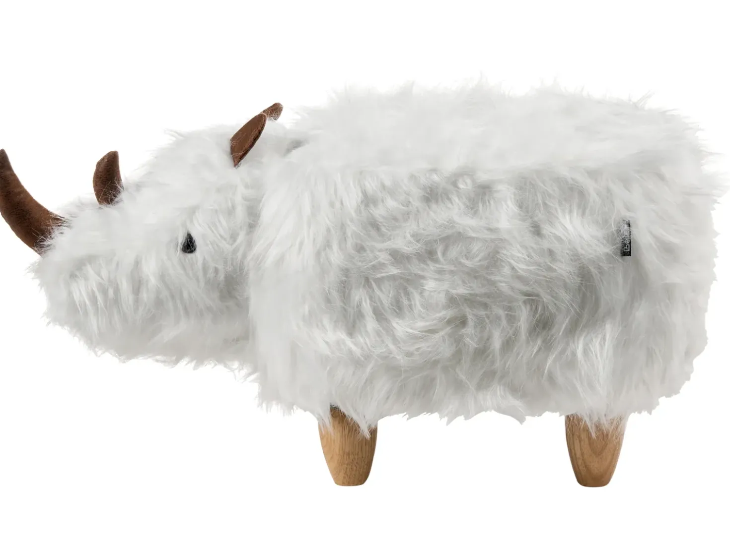 Pouf animaletto WOOLLY Finta pelliccia Bianco Rinocerone