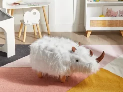 Pouf animaletto WOOLLY Finta pelliccia Bianco Rinocerone