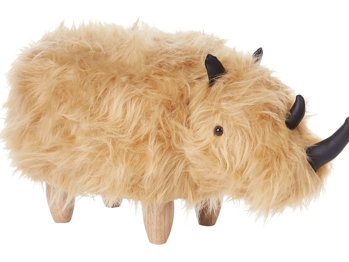 Pouf animaletto WOOLLY Finta pelliccia Beige sabbia Rinocerone