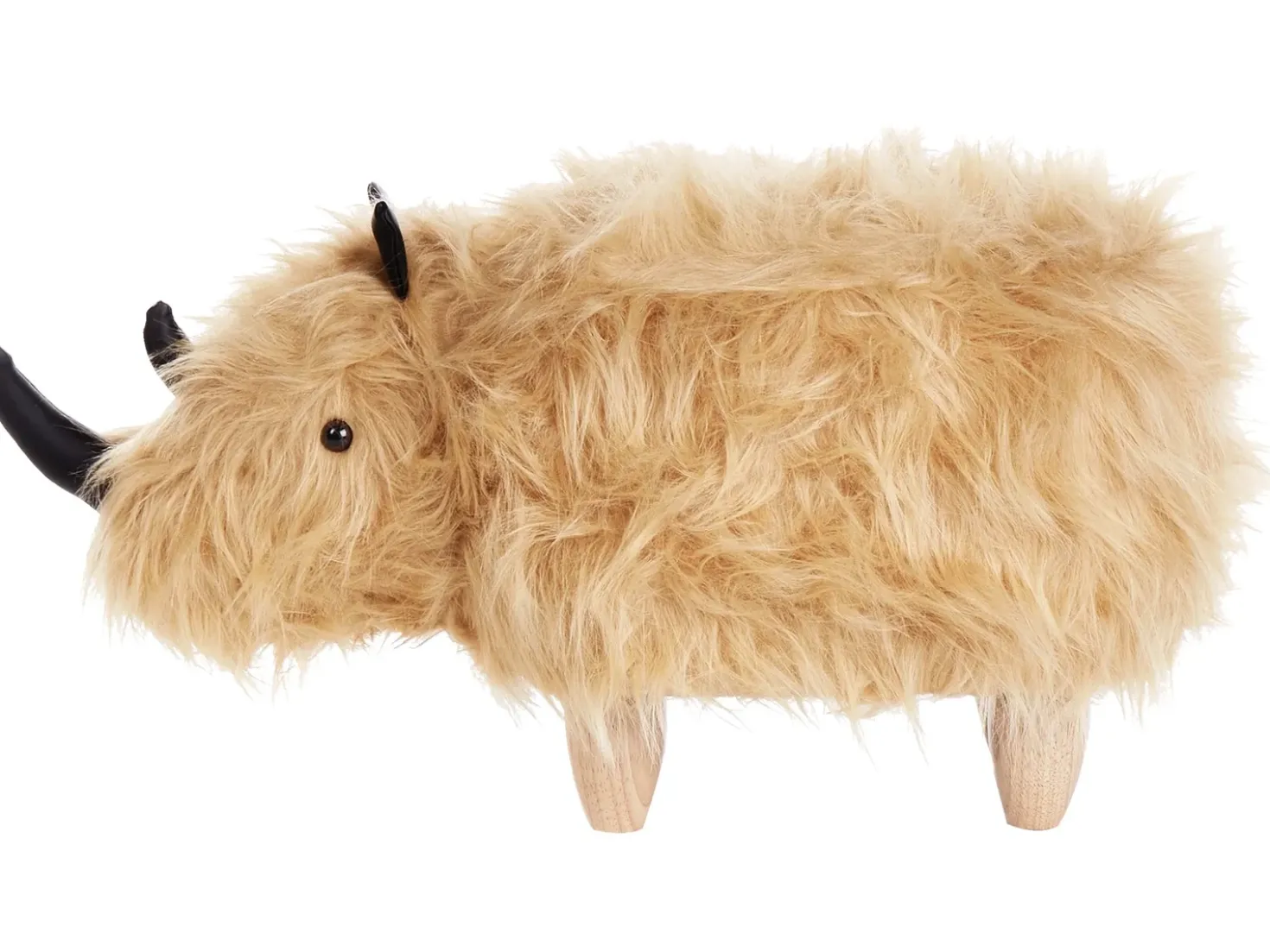 Pouf animaletto WOOLLY Finta pelliccia Beige sabbia Rinocerone