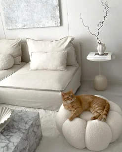 Pouf BEAUFORT Bouclé Bianco sporco