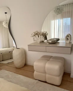 Pouf CALIENTE Bouclé Bianco sporco
