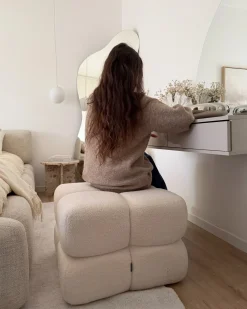 Pouf CALIENTE Bouclé Bianco sporco