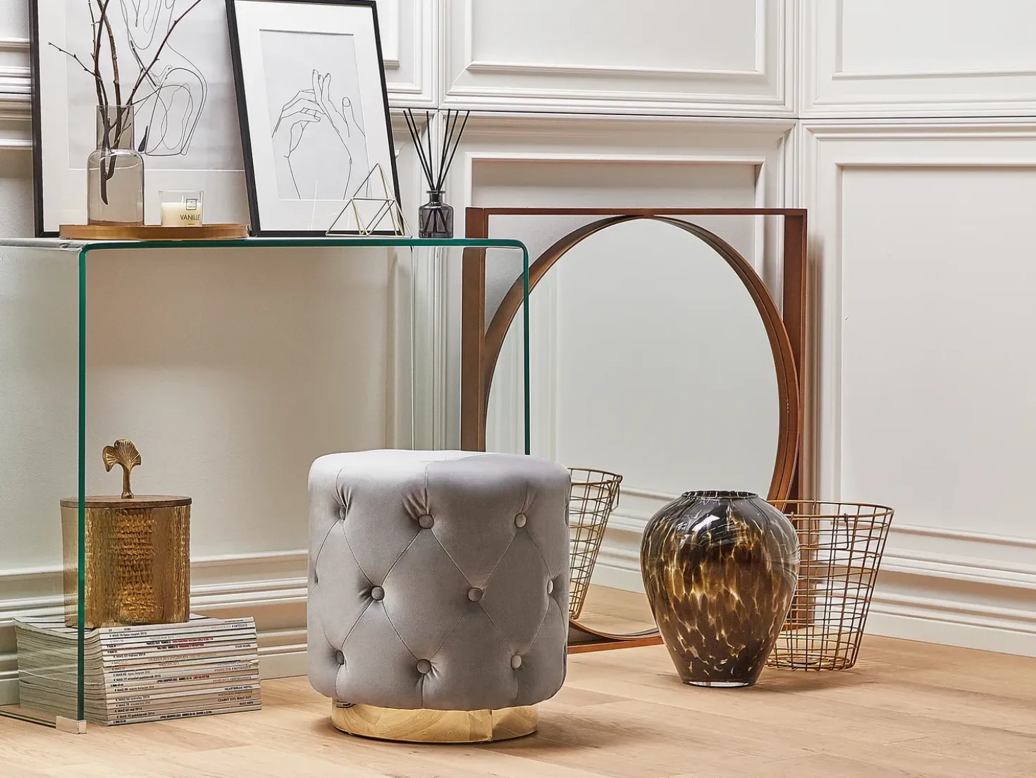 Pouf CARROLLTON Velluto Grigio chiaro